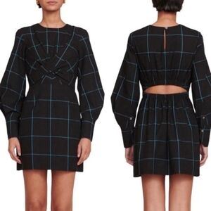 STAUD Black and Blue Checkered Dress